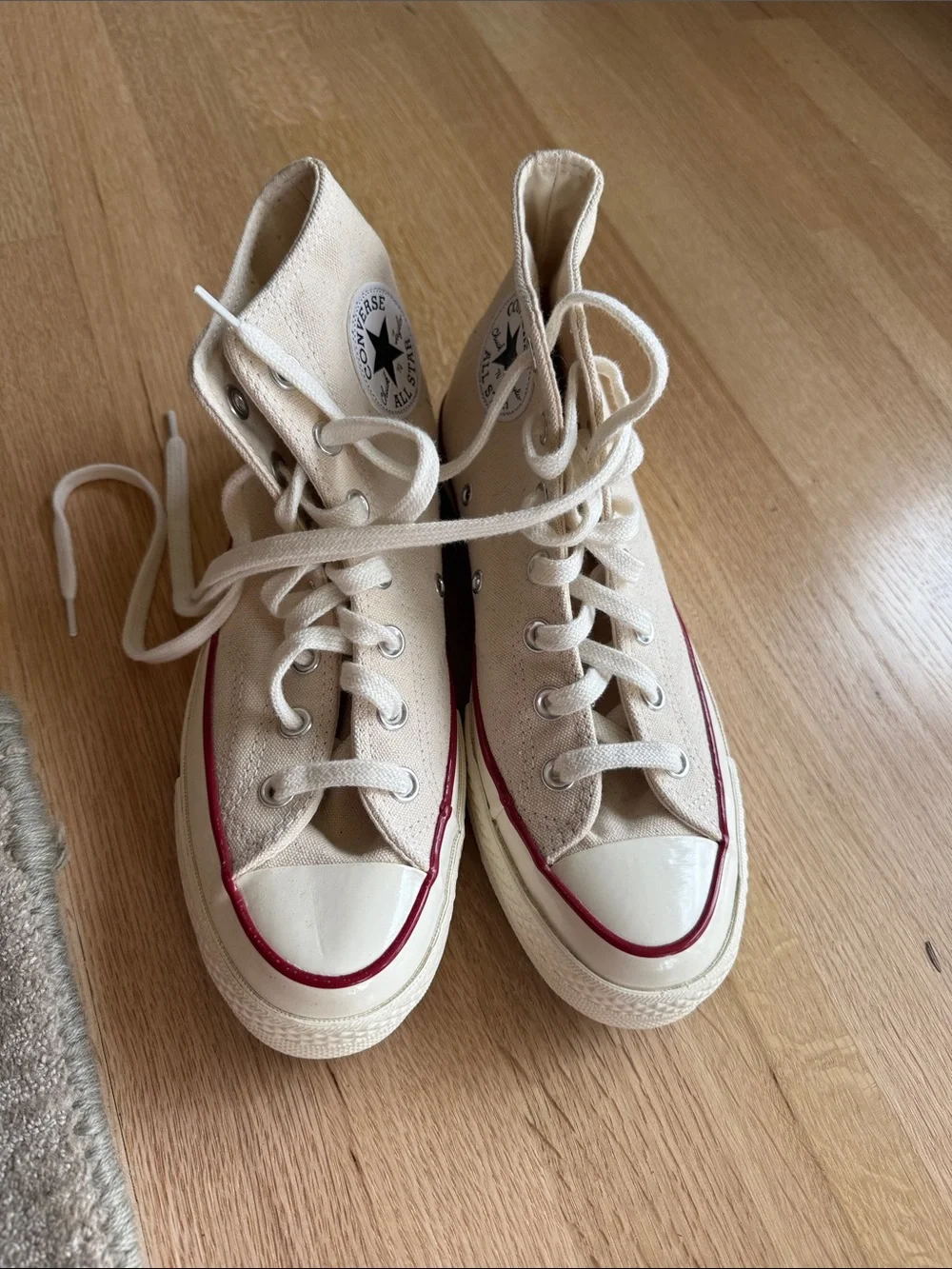 Converse Kids Cream High-Top Canvas Sneakers with Red Trim